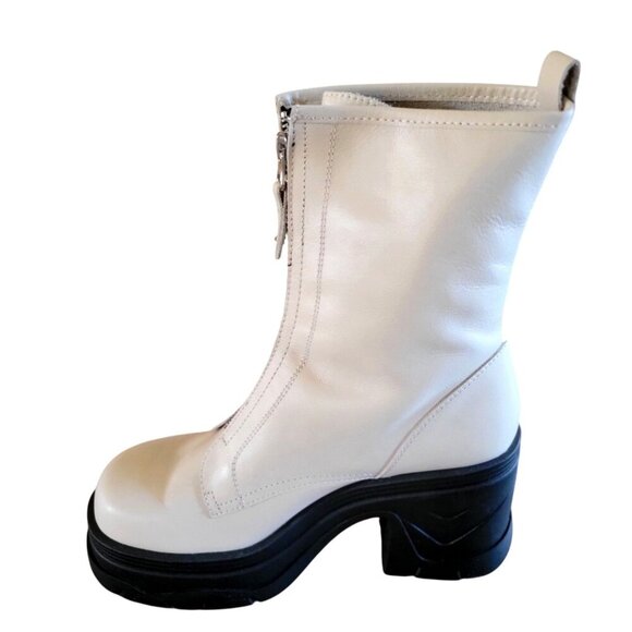 Free People Myles Antique Ivory Zip Front Platform Leather Ankle Boots - 7.5 - Picture 4 of 9